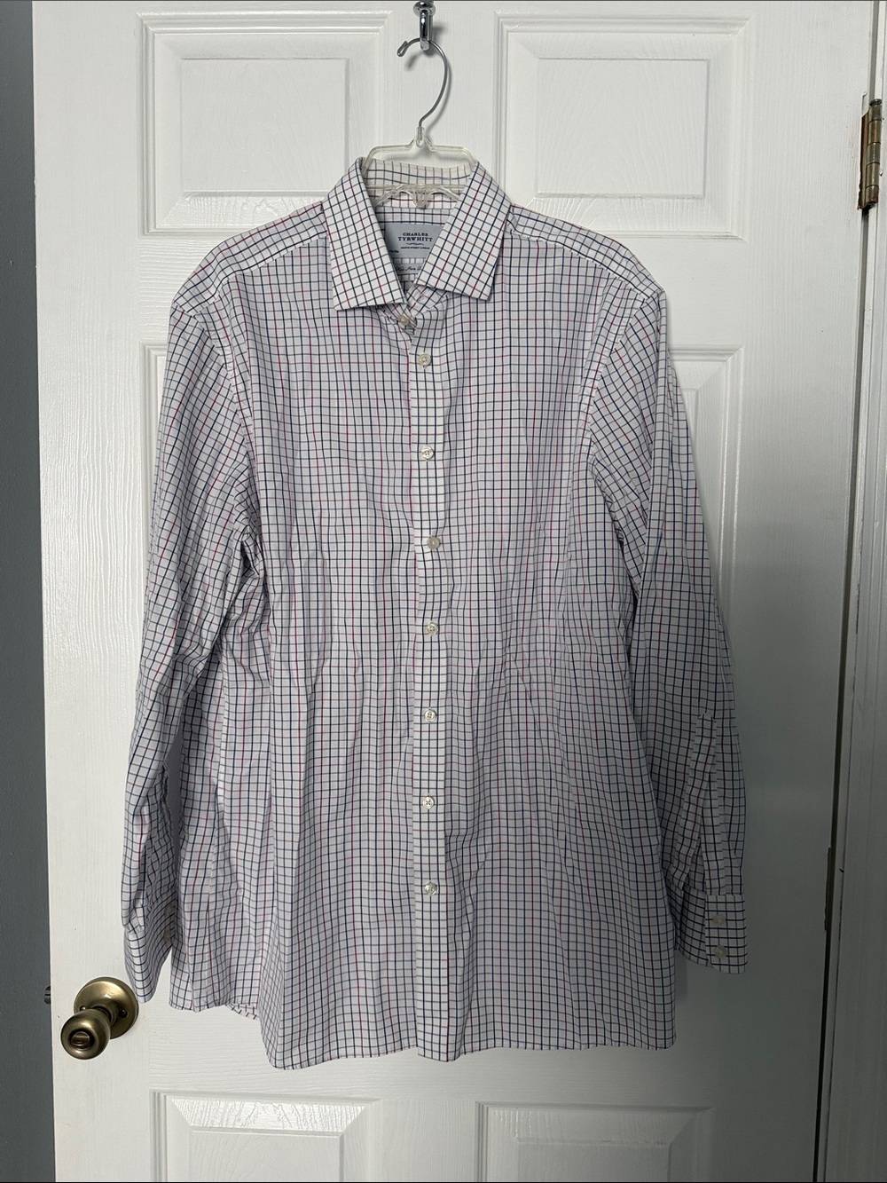 Charles Tyrwhitt White Dress Shirt with Blue & Red Check